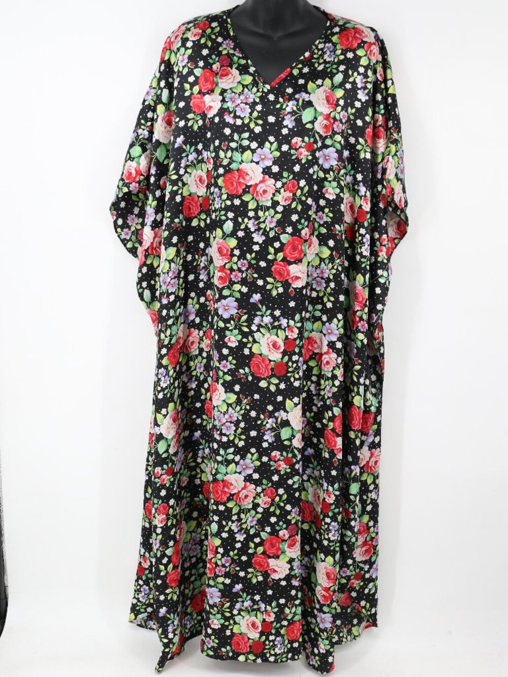 Vintage Amanda Stewart Womens One Size Dress Kaftan Satin Floral Print Maxi